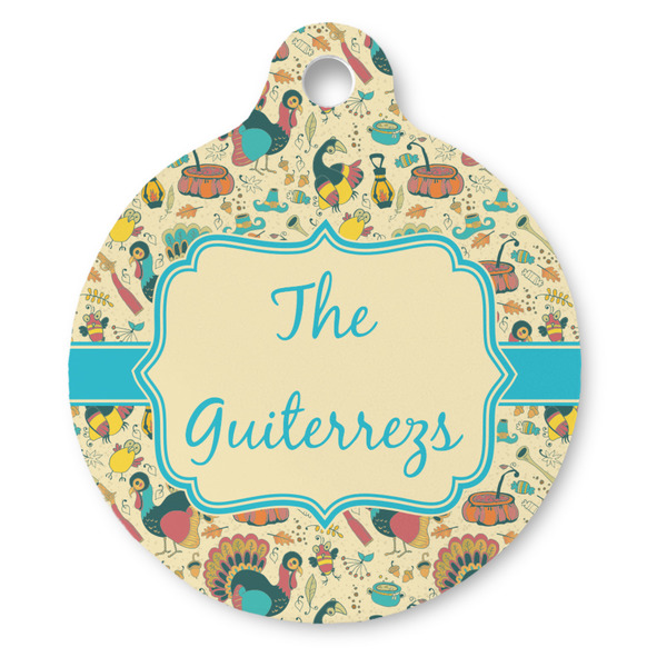 Custom Old Fashioned Thanksgiving Round Pet ID Tag - Large (Personalized)
