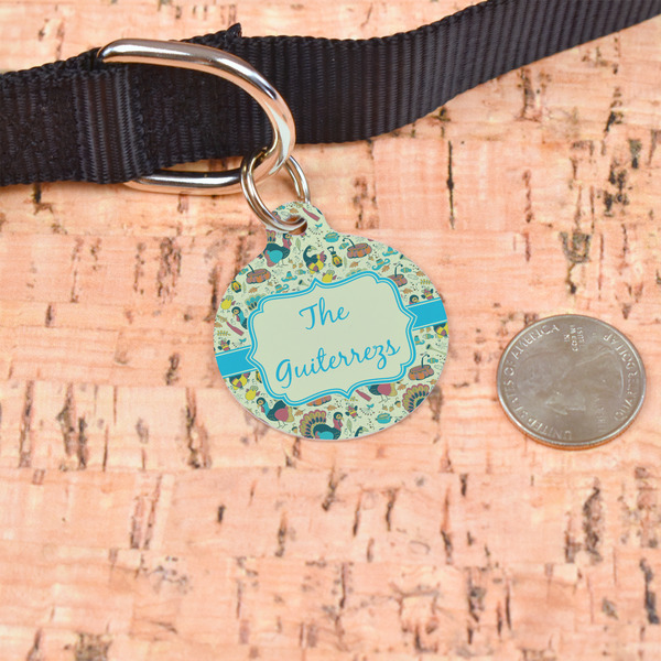 Old Fashioned Thanksgiving Round Pet ID Tag - Large - In Context