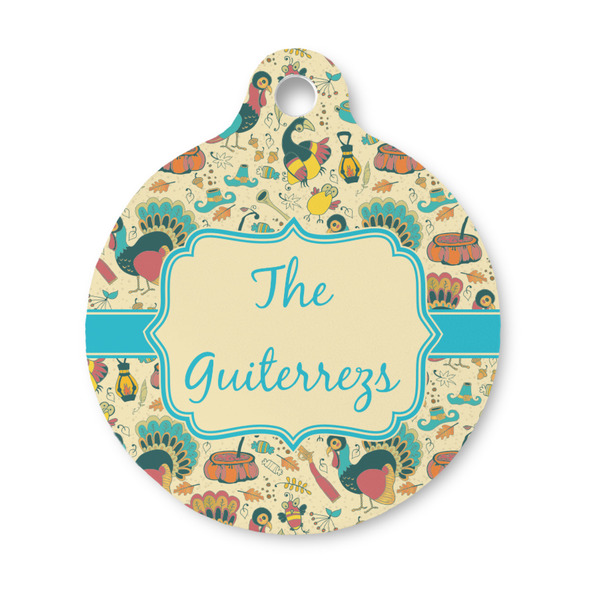 Custom Old Fashioned Thanksgiving Round Pet ID Tag - Small (Personalized)