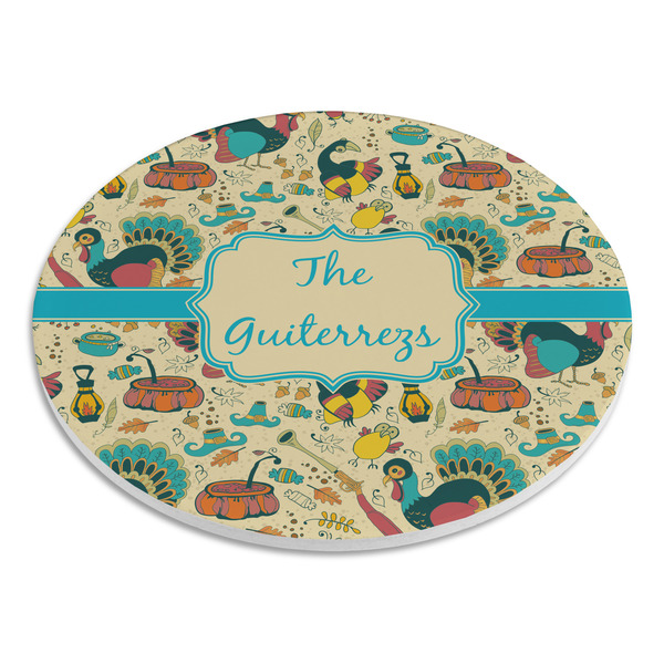 Old Fashioned Thanksgiving Round Stone Trivet - Angle View