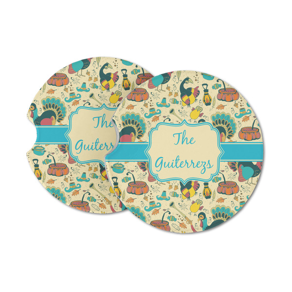 Custom Old Fashioned Thanksgiving Sandstone Car Coasters - Set of 2 (Personalized)