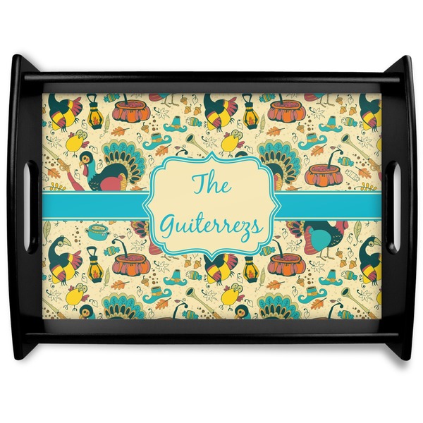 Custom Old Fashioned Thanksgiving Black Wooden Tray - Large (Personalized)