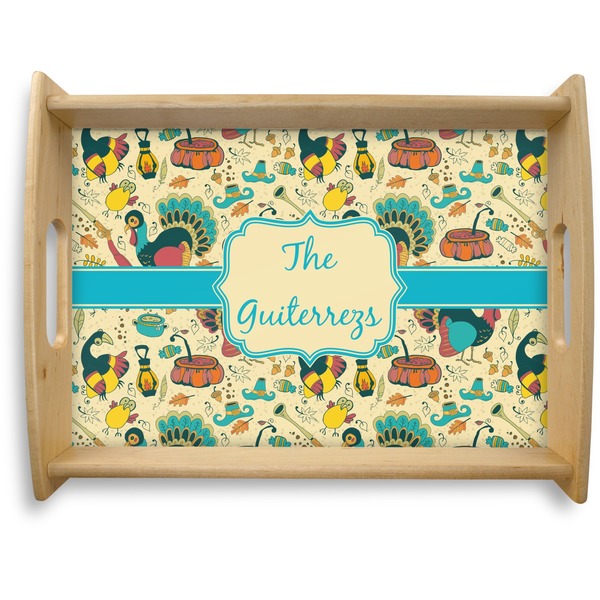 Custom Old Fashioned Thanksgiving Natural Wooden Tray - Large (Personalized)