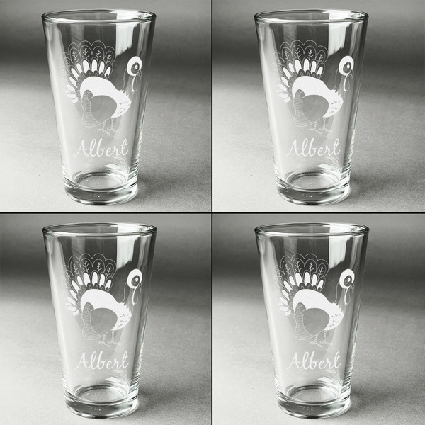 Old Fashioned Thanksgiving Set of Four Engraved Beer Glasses - Individual View