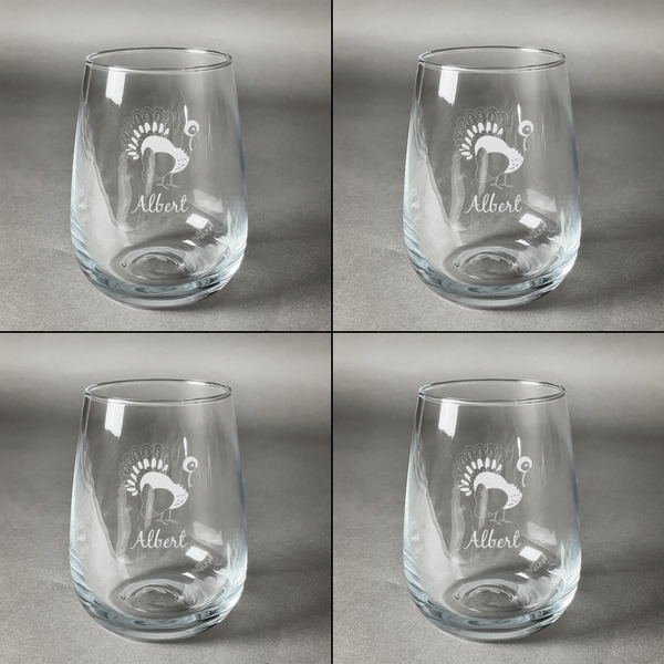 Old Fashioned Thanksgiving Set of Four Personalized Stemless Wineglasses (Approval)