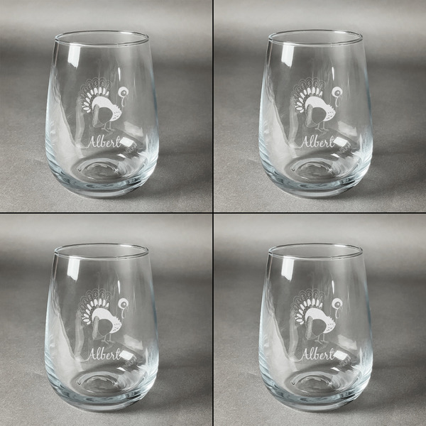 Old Fashioned Thanksgiving Set of Four Personalized Stemless Wineglasses (Approval)