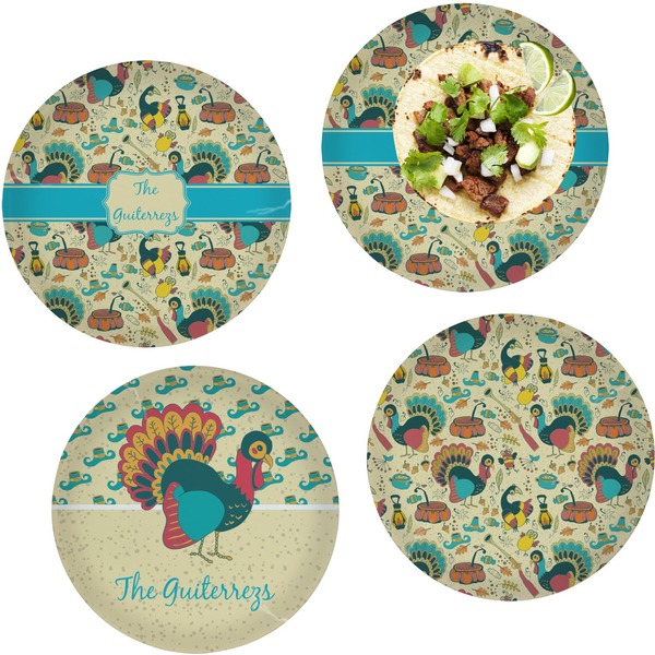 Custom Old Fashioned Thanksgiving Set of 4 Glass Lunch / Dinner Plate 10" (Personalized)