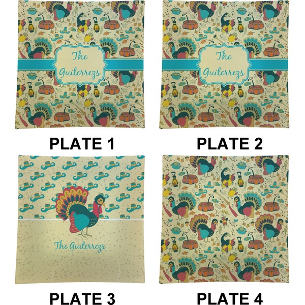 Old Fashioned Thanksgiving Set of Square Dinner Plates (Approval)