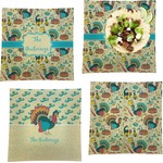 Old Fashioned Thanksgiving Set of 4 Glass Square Lunch / Dinner Plate 9.5" (Personalized)