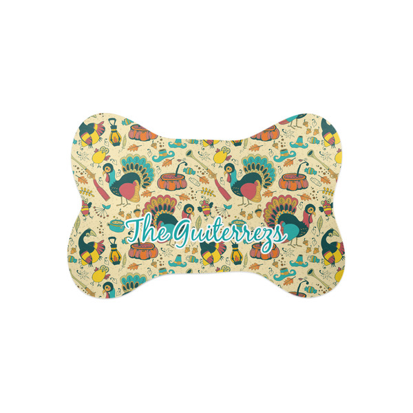 Custom Old Fashioned Thanksgiving Bone Shaped Dog Food Mat (Small) (Personalized)