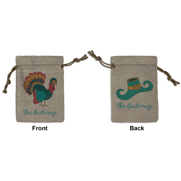 Custom Old Fashioned Thanksgiving Small Burlap Gift Bag - Front & Back (Personalized)