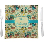 Old Fashioned Thanksgiving 9.5" Glass Square Lunch / Dinner Plate- Single or Set of 4 (Personalized)