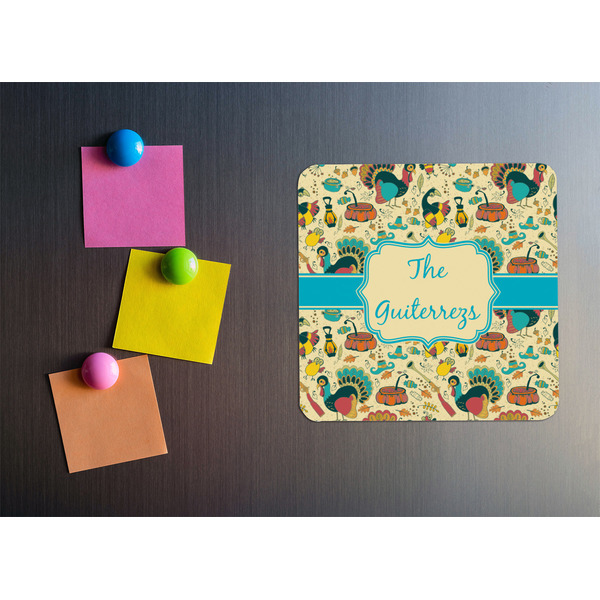 Old Fashioned Thanksgiving Square Fridge Magnet - LIFESTYLE