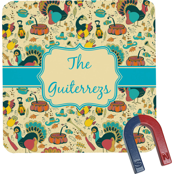 Custom Old Fashioned Thanksgiving Square Fridge Magnet (Personalized)