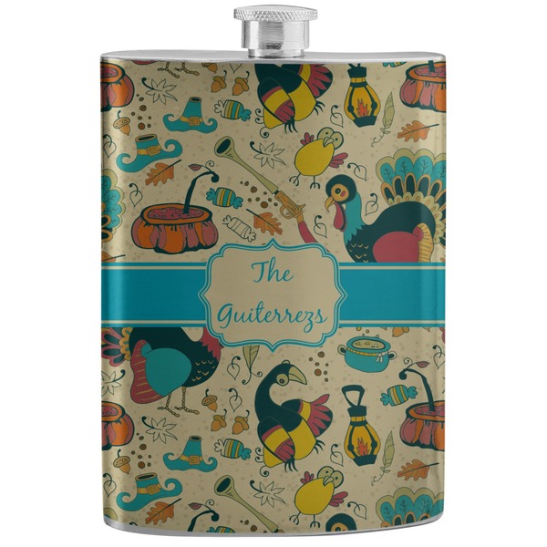 Custom Old Fashioned Thanksgiving Stainless Steel Flask (Personalized)