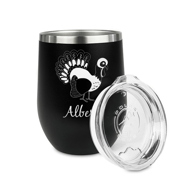 Old Fashioned Thanksgiving Stainless Wine Tumblers - Black - Double Sided - Alt View