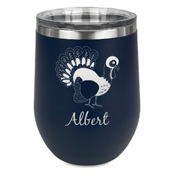 Old Fashioned Thanksgiving Stemless Stainless Steel Wine Tumbler - Navy - Double Sided (Personalized)