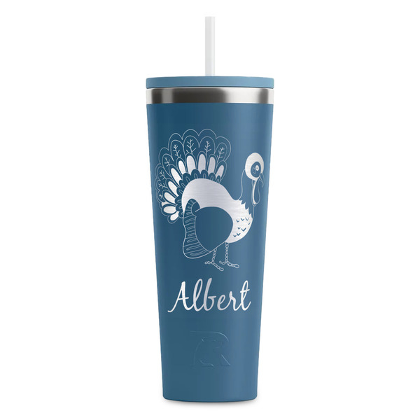 Custom Old Fashioned Thanksgiving RTIC Everyday Tumbler with Straw - 28oz - Steel Blue - Single-Sided (Personalized)