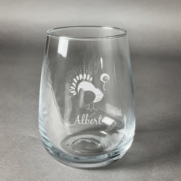 Custom Old Fashioned Thanksgiving Stemless Wine Glass (Single) (Personalized)