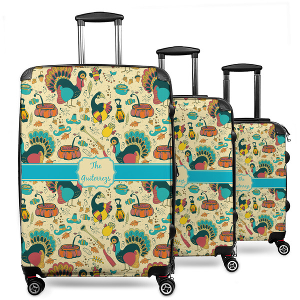 Custom Old Fashioned Thanksgiving 3 Piece Luggage Set - 20" Carry On, 24" Medium Checked, 28" Large Checked (Personalized)