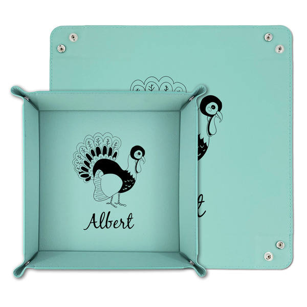 Old Fashioned Thanksgiving Teal Faux Leather Valet Trays - PARENT MAIN