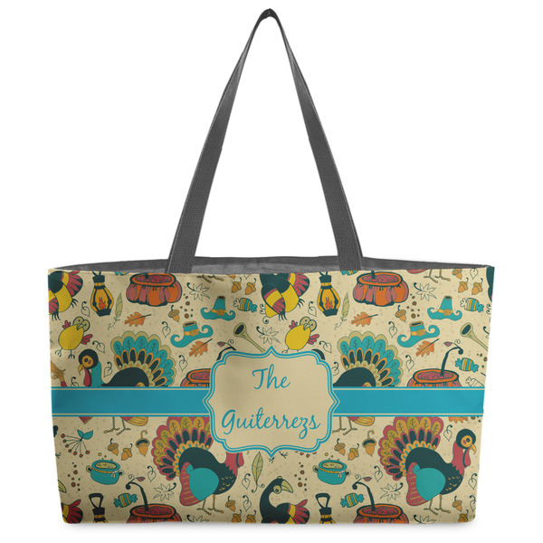 Custom Old Fashioned Thanksgiving Beach Totes Bag - w/ Black Handles (Personalized)