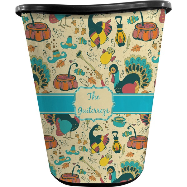 Custom Old Fashioned Thanksgiving Waste Basket - Double Sided (Black) (Personalized)