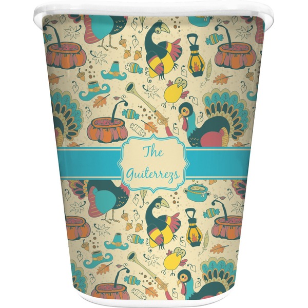 Custom Old Fashioned Thanksgiving Waste Basket - Double Sided (White) (Personalized)