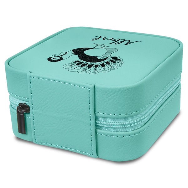 Old Fashioned Thanksgiving Travel Jewelry Boxes - Leather - Teal - View from Rear
