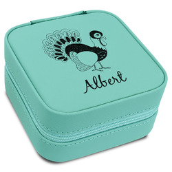 Old Fashioned Thanksgiving Travel Jewelry Box - Teal Leather (Personalized)