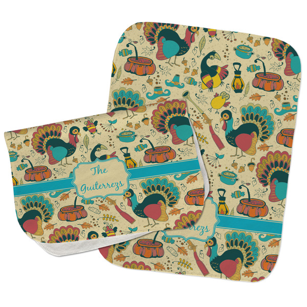 Old Fashioned Thanksgiving Two Rectangle Burp Cloths - Open & Folded