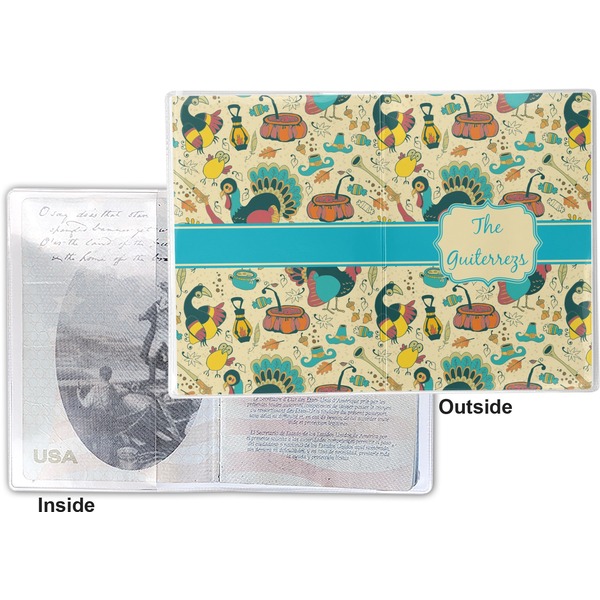 Old Fashioned Thanksgiving Vinyl Passport Holder - Flat Front and Back