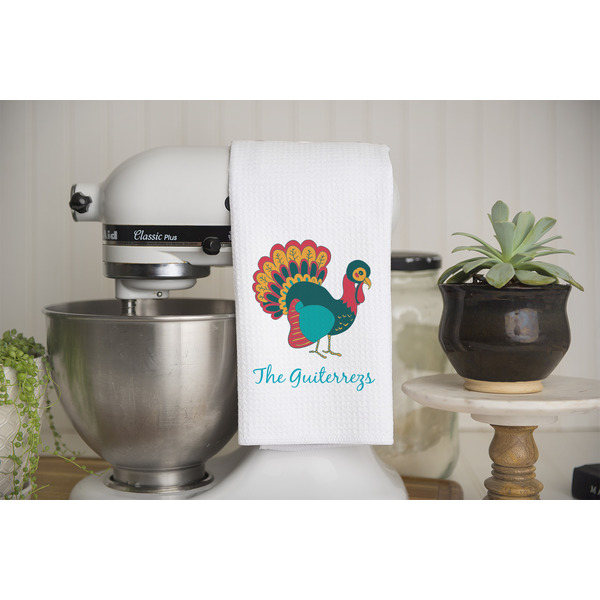 Old Fashioned Thanksgiving Waffle Weave Towel - Lifestyle - Partial Print