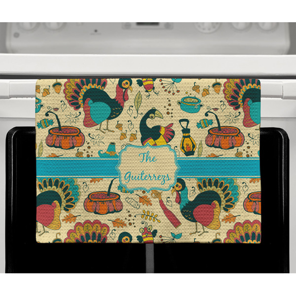 Old Fashioned Thanksgiving Waffle Weave Towel - Full Color Print - Lifestyle2 Image