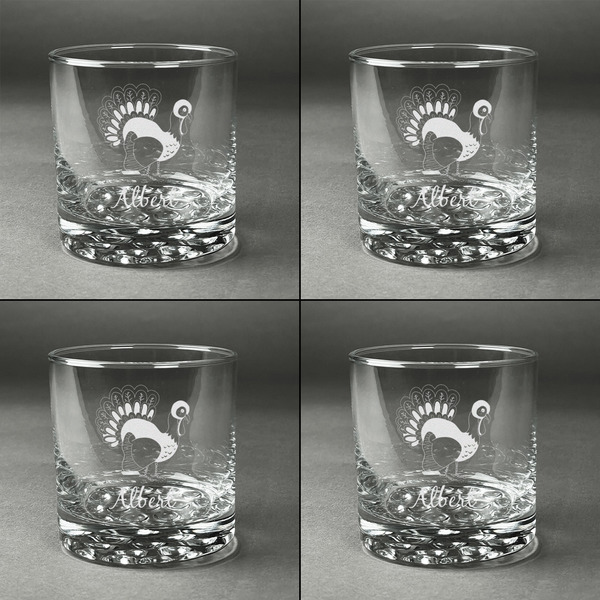 Old Fashioned Thanksgiving Whiskey Glasses - Set of 4 all Engraved