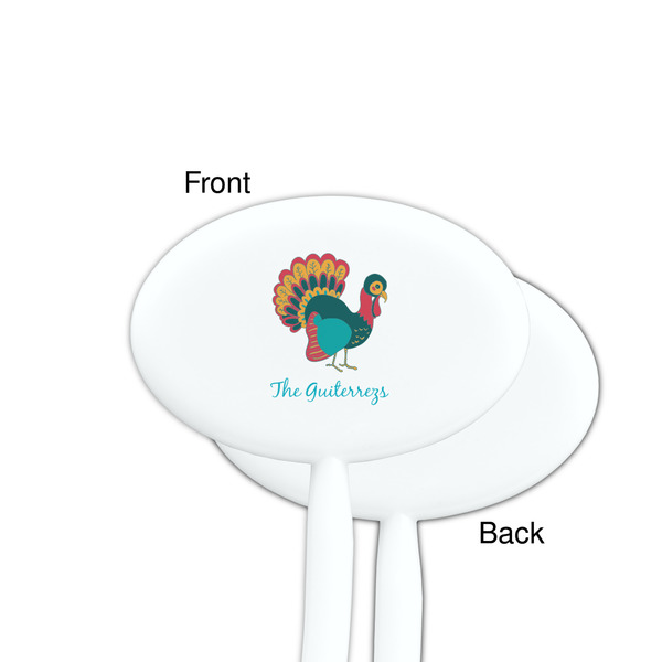 Old Fashioned Thanksgiving White Plastic 7" Stir Stick - Single Sided - Oval - Front & Back