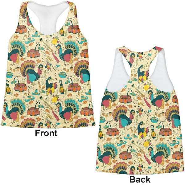 Old Fashioned Thanksgiving Womens Racerback Tank Tops - Medium - Front and Back