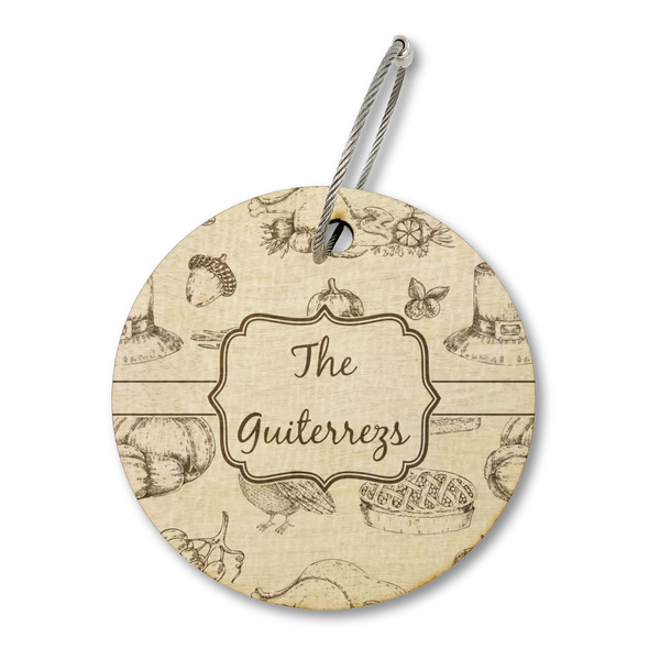Custom Old Fashioned Thanksgiving Wood Luggage Tag - Round (Personalized)