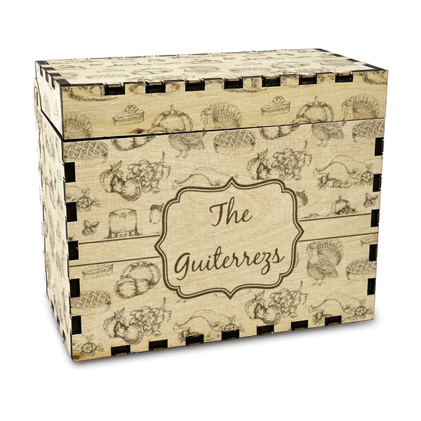 Custom Old Fashioned Thanksgiving Wood Recipe Box - Laser Engraved (Personalized)
