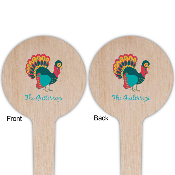 Old Fashioned Thanksgiving Wooden 4" Food Pick - Round - Double Sided - Front & Back