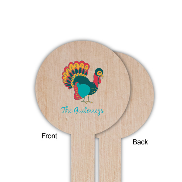 Old Fashioned Thanksgiving Wooden 6" Food Pick - Round - Single Sided - Front & Back