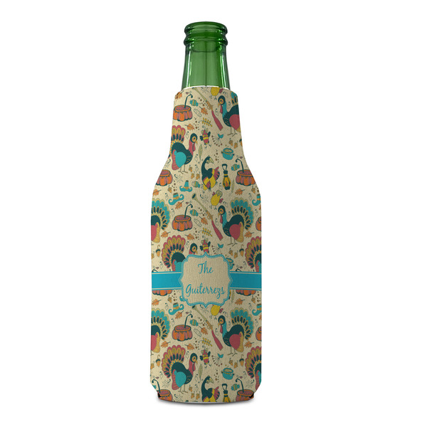 Old Fashioned Thanksgiving Zipper Bottle Cooler - FRONT (bottle)