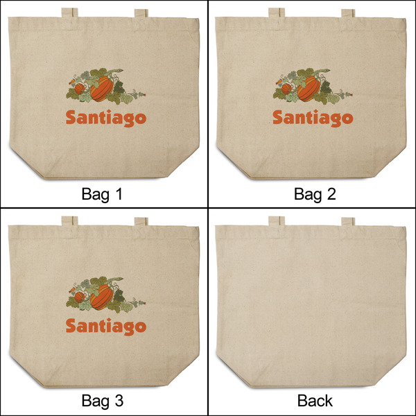 Pumpkins 3 Reusable Cotton Grocery Bags - Front & Back View