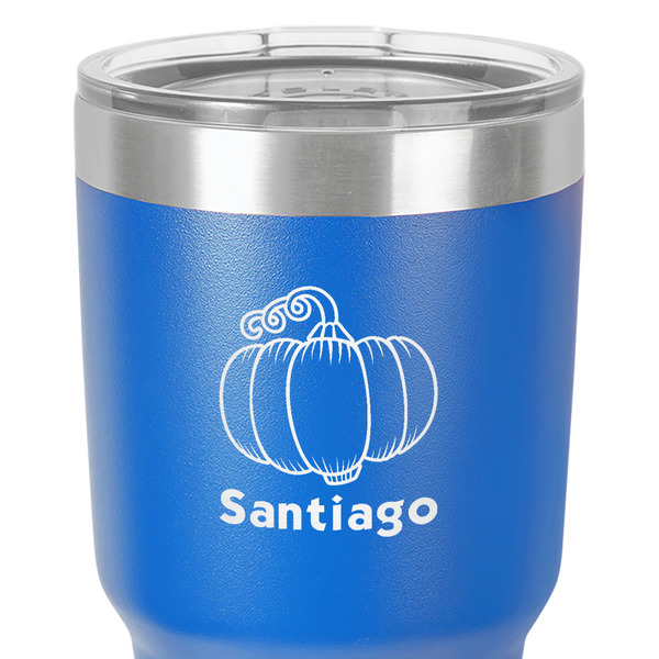 Pumpkins 30 oz Stainless Steel Ringneck Tumbler - Blue - Close Up