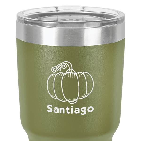 Pumpkins 30 oz Stainless Steel Ringneck Tumbler - Olive - Close Up
