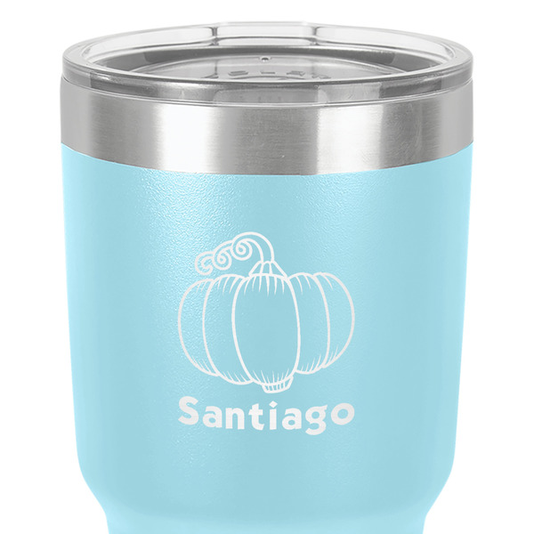 Pumpkins 30 oz Stainless Steel Ringneck Tumbler - Teal - Close Up