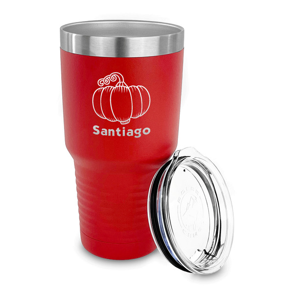 Pumpkins 30 oz Stainless Steel Ringneck Tumblers - Red - LID OFF