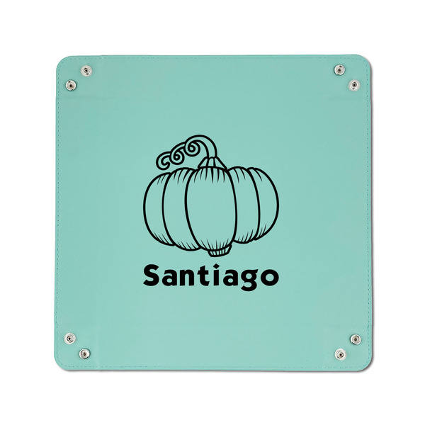 Pumpkins 6" x 6" Teal Leatherette Snap Up Tray - APPROVAL