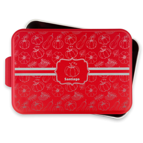 Pumpkins Aluminum Baking Pan - Red Lid - FRONT w/lif off