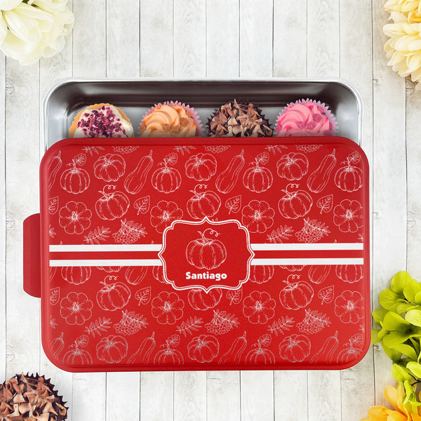Pumpkins Aluminum Baking Pan - Red Lid - LIFESTYLE